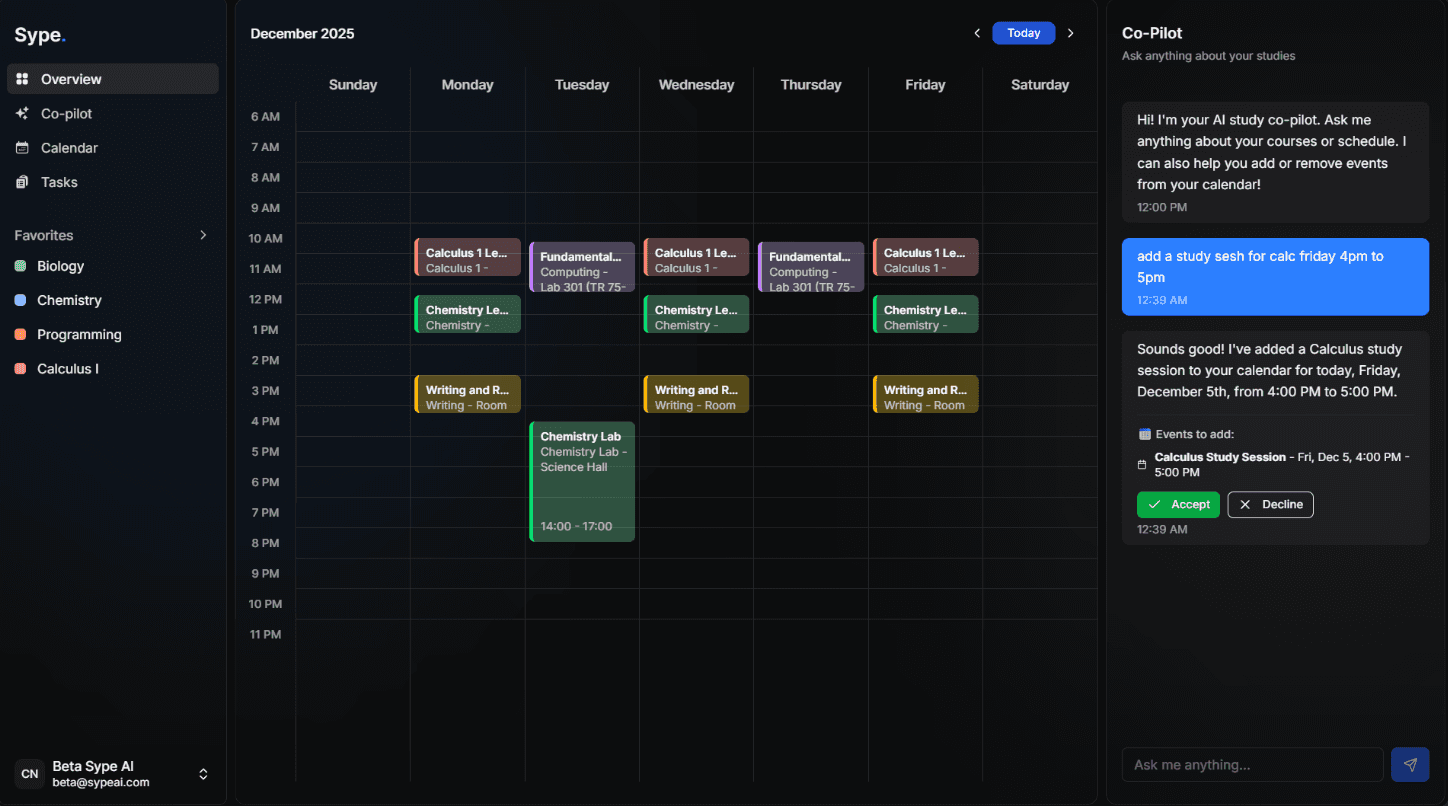 Sype — calendar and LMS-connected academic assistant